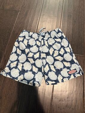 Vineyard Vines Navy and White Shell Print Kids Swim Trunks